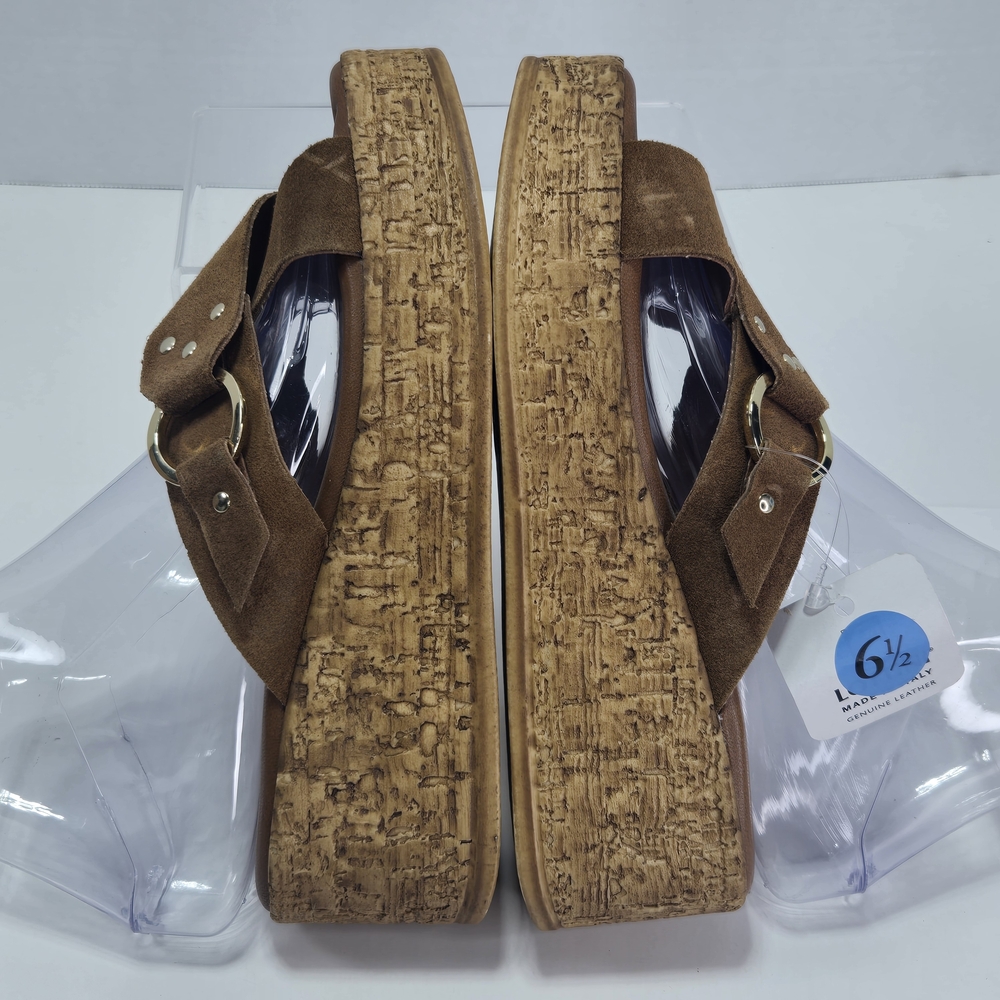 Lottini Camel Suede Crisscross Cork Platform Wedge Sandals Size EU 37 US 6 - Picture 5 of 13